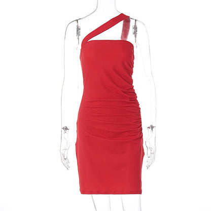 Slim Fit Oblique Shoulder Sheath off-Shoulder Backless Short Dress