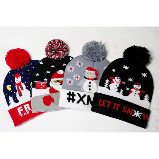 LED Snowflake Jacquard Christmas Hat