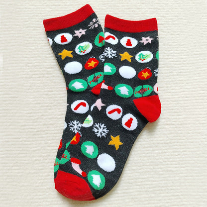 Elk Santa Cartoon Snowman Tree Decor Crew Christmas Socks