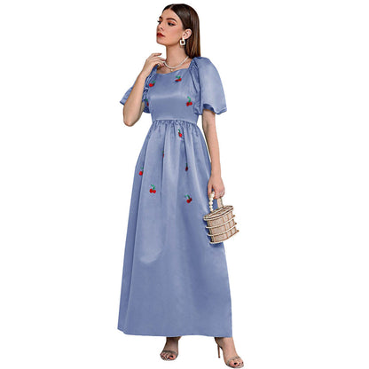 Dress Blue A line Dress High Waist Square Collar Elegant Dress