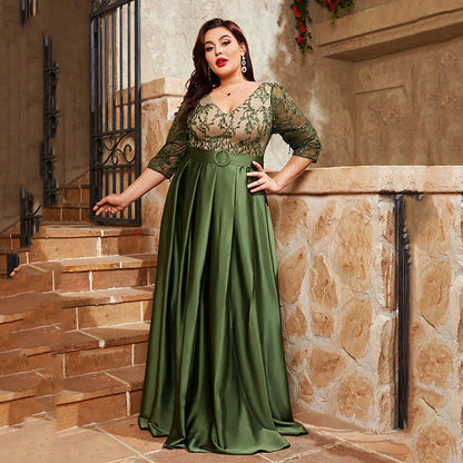 Plus Size Evening Dress Affordable Luxury Niche Senior Stylish Personalized Elegant Green Evening Dress for