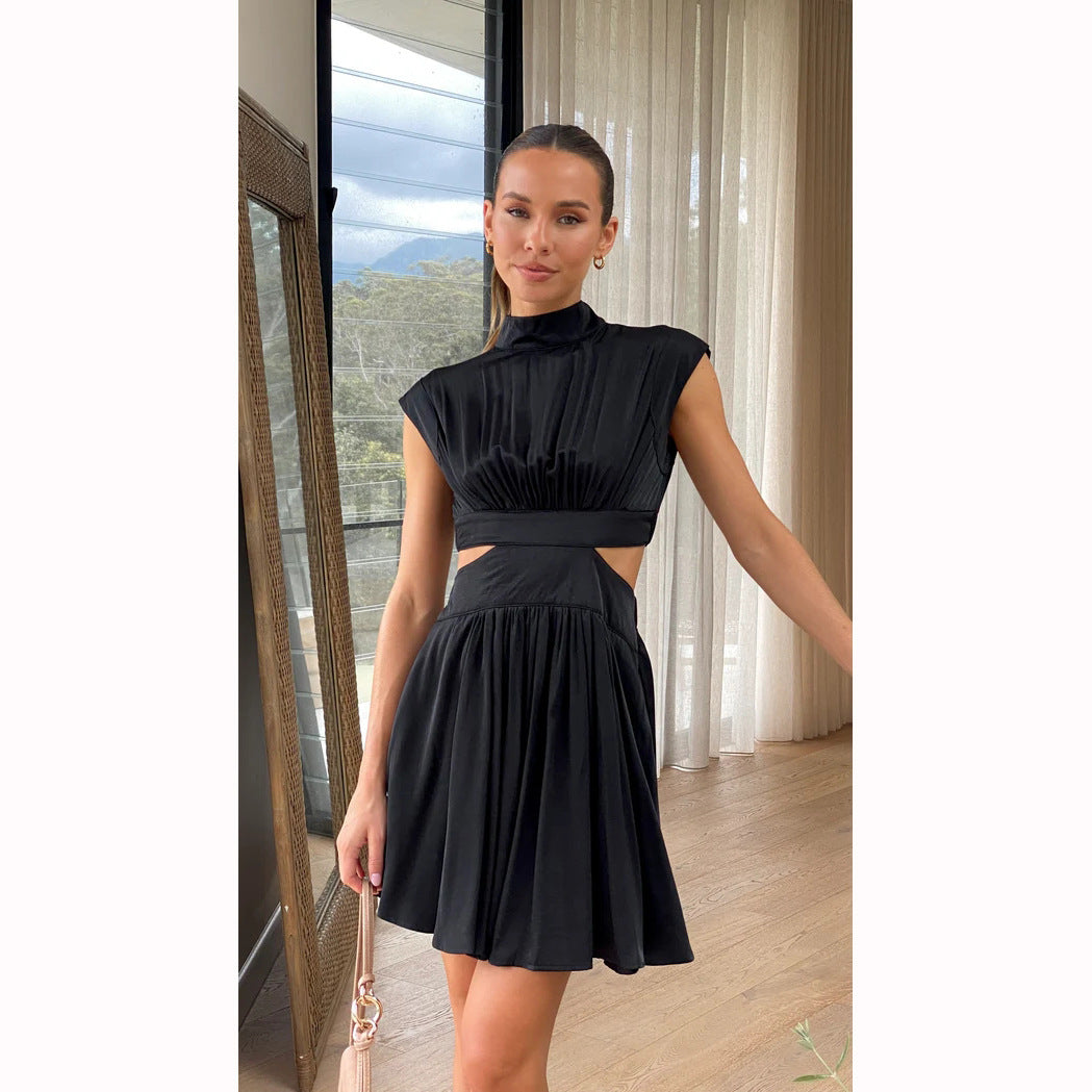 Solid Color Sweet Tight Waist StCollar Cropped Outfit Short Dress