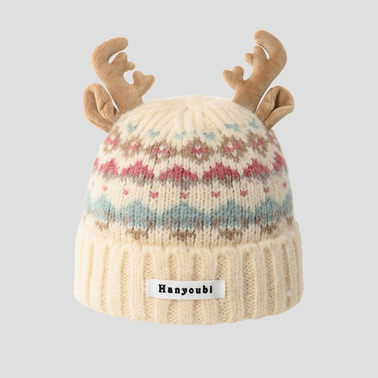 Reindeer Jacquard Earflap Slouchy Christmas Hat