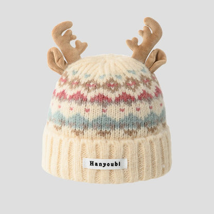 Reindeer Jacquard Earflap Slouchy Christmas Hat