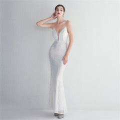 Liana Formal Sequin Charming Scroll Mermaid Dress White / S S.o. Long Dresses