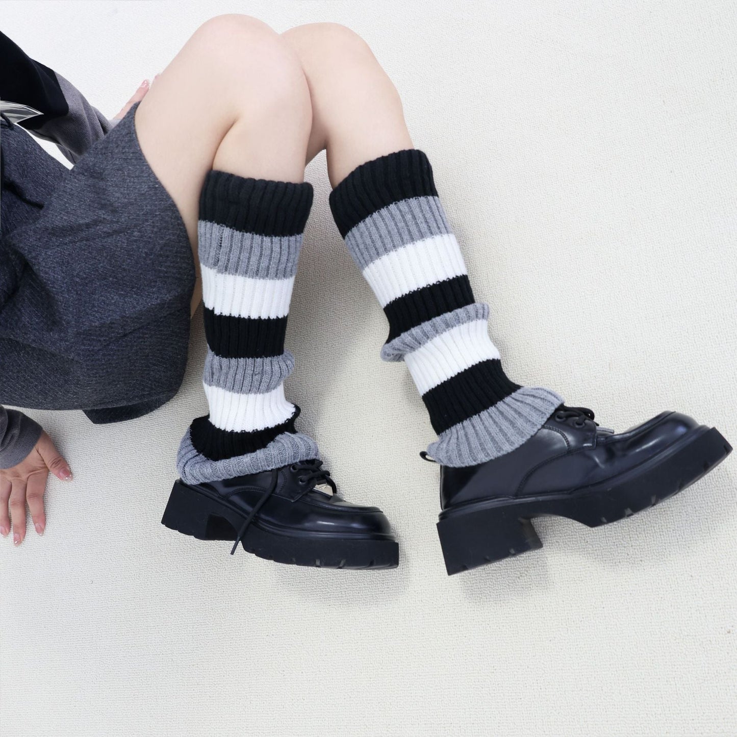 Knit Striped Color Block Slouchy Red Christmas Leg Warmers