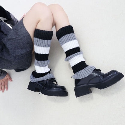Knit Striped Color Block Slouchy Red Christmas Leg Warmers
