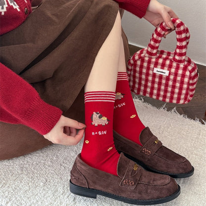 Red Retro Christmas Slouchy Crew Christmas Socks