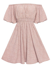 Floral Bubble Sleeves High Waist Dress S / Green Floral Print Summer Dress