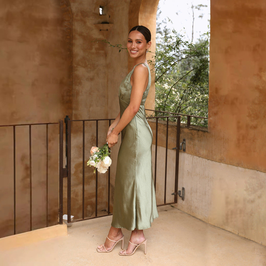 Split Sling Dress V neck Midi