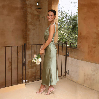 Split Sling Dress V neck Midi