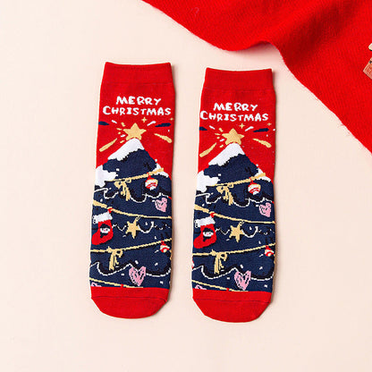 Red Mid Calf Casual Christmas Socks