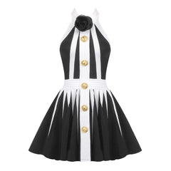 French Halter Vest Dress Waist Slimming A Expansion Dress Sleeveless Knitted Jacquard Dress