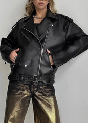 Oversized Faux Leather Biker Jacket