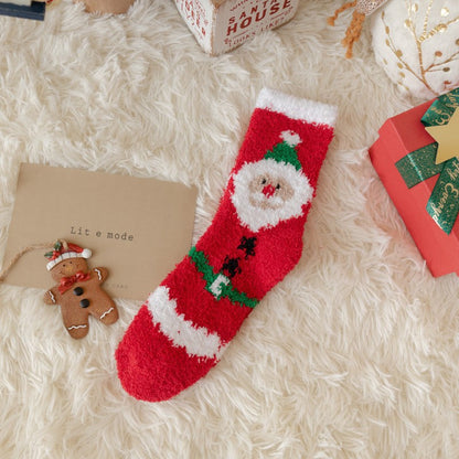 Thick Coral Fleece Cute Reindeer Snowman Christmas Socks