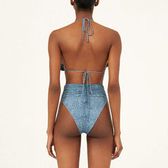 Denim Drip Bikini Set - Blue
