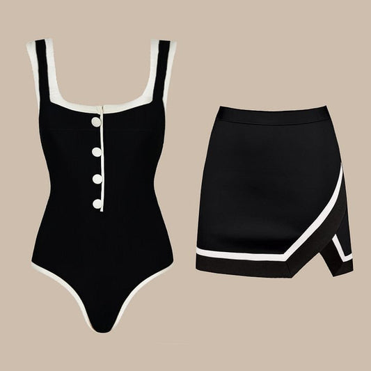 Storme Swimsuit Short Skirt Set - Black