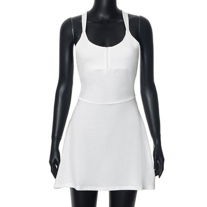 Solid Color Sleeveless Backless Sling Dress