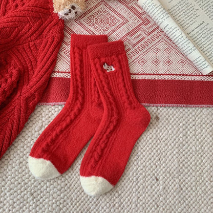 Wool Thick Warm Red Cute Christmas Socks