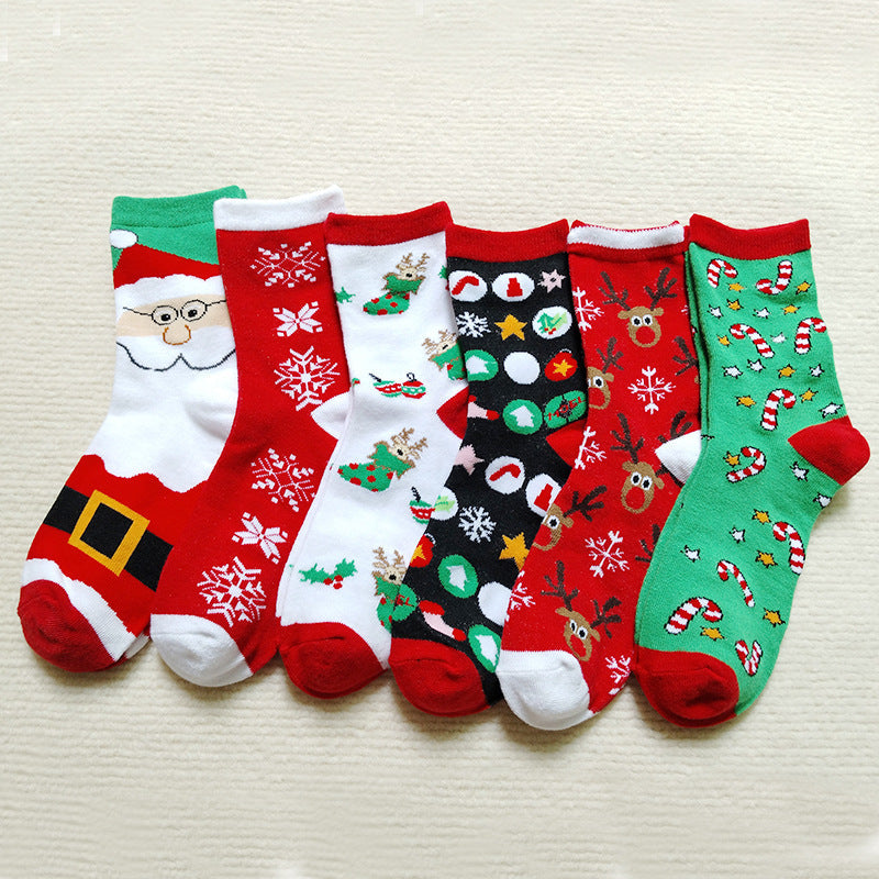 Elk Santa Cartoon Snowman Tree Decor Crew Christmas Socks