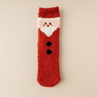 Plush Coral Fleece Cartoon Mid Calf Home Sleep Christmas Socks