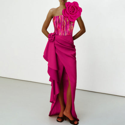 Rose Flame One-Shoulder Swimsuit Set - Rose Red