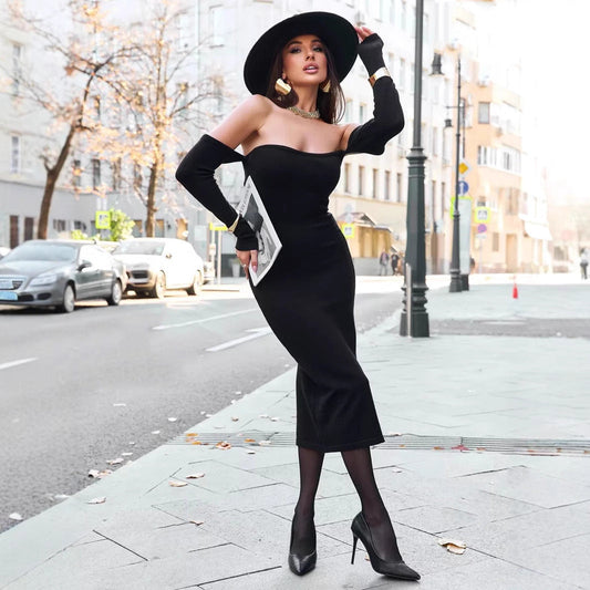 Knitted Shein Long Sleeve off Shoulder Slim Slimming Tight