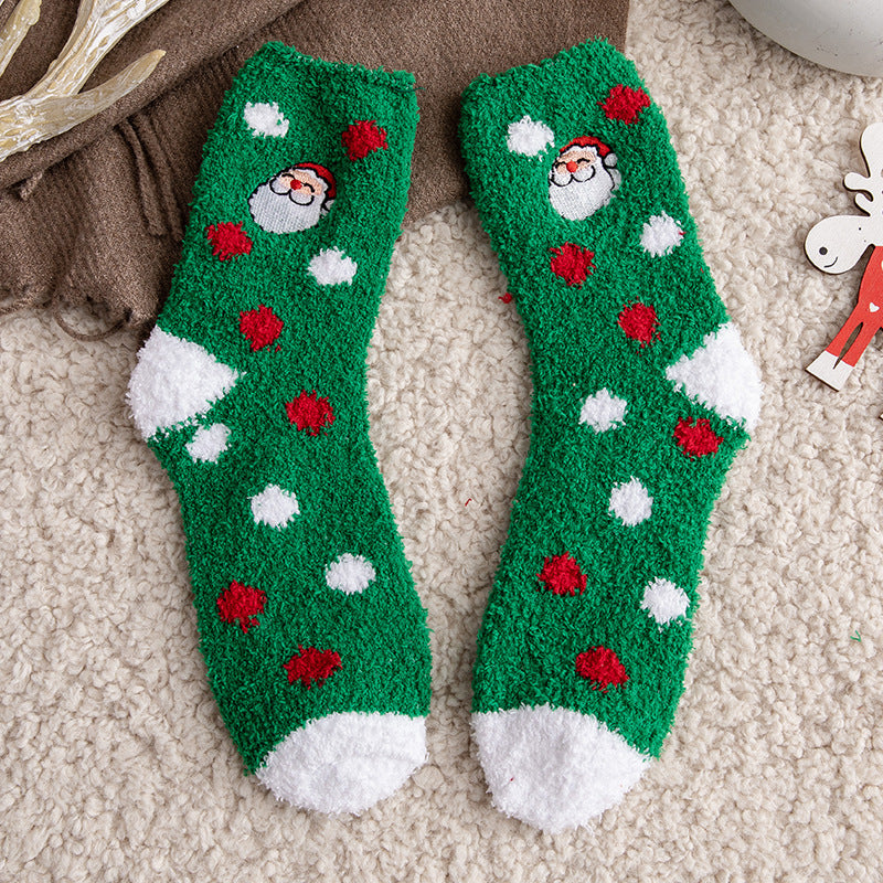Soft Cotton Coral Fleece Cute Mid Calf Sleep Christmas Socks