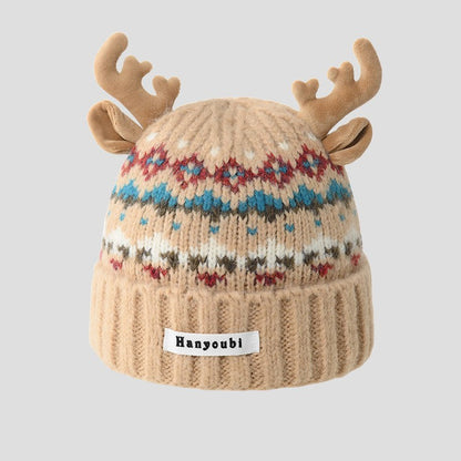 Reindeer Jacquard Earflap Slouchy Christmas Hat