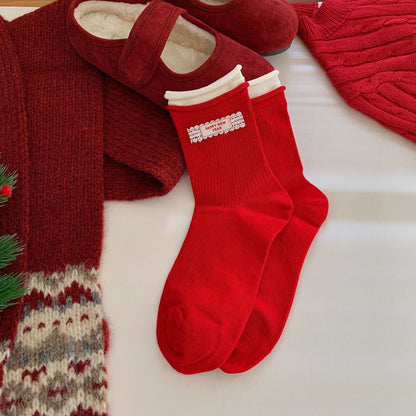 Bow Slouchy Mid-Calf Cute   Christmas Socks