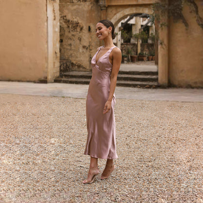 Split Sling Dress V neck Midi