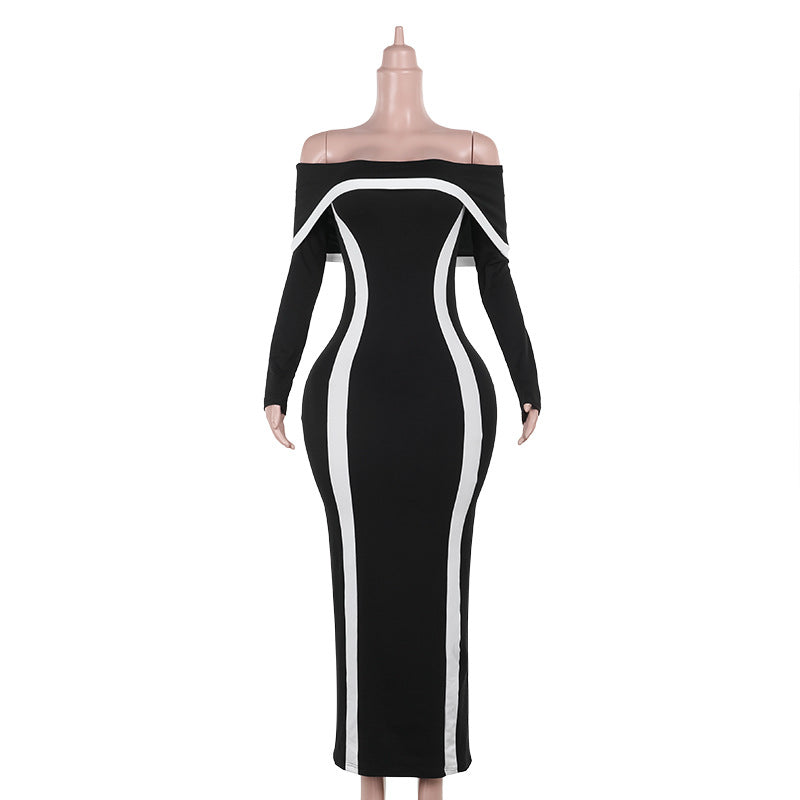 off the Shoulder Contrast Color Slim FitElegant Slim Fit Sheath Dress