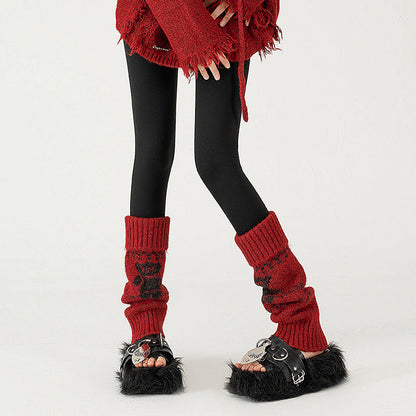 Wool Chunky Slouchy Sexy Red Christmas Leg Warmers