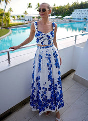 Monte Coast Bikini Long Skirt Set - Blue