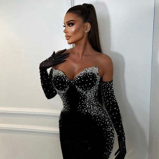 Pearl Decoration Socialite Tube Top Bandage Dress