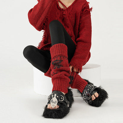 Wool Chunky Slouchy Sexy Red Christmas Leg Warmers
