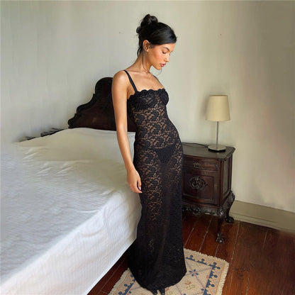 off Neck See through Lace Slim Dress for