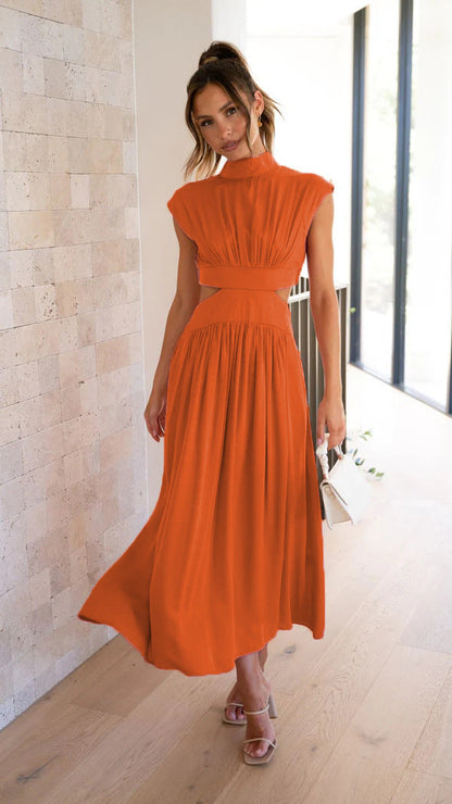 Sweet Street StCollar Solid Color Cropped Outfit Maxi Dress