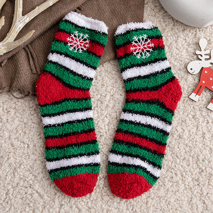 Soft Cotton Coral Fleece Cute Mid Calf Sleep Christmas Socks