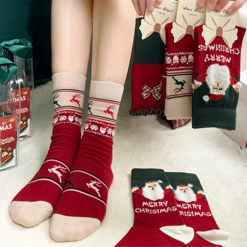Cute Cartoon Thick Warm Red Ankle Christmas Socks