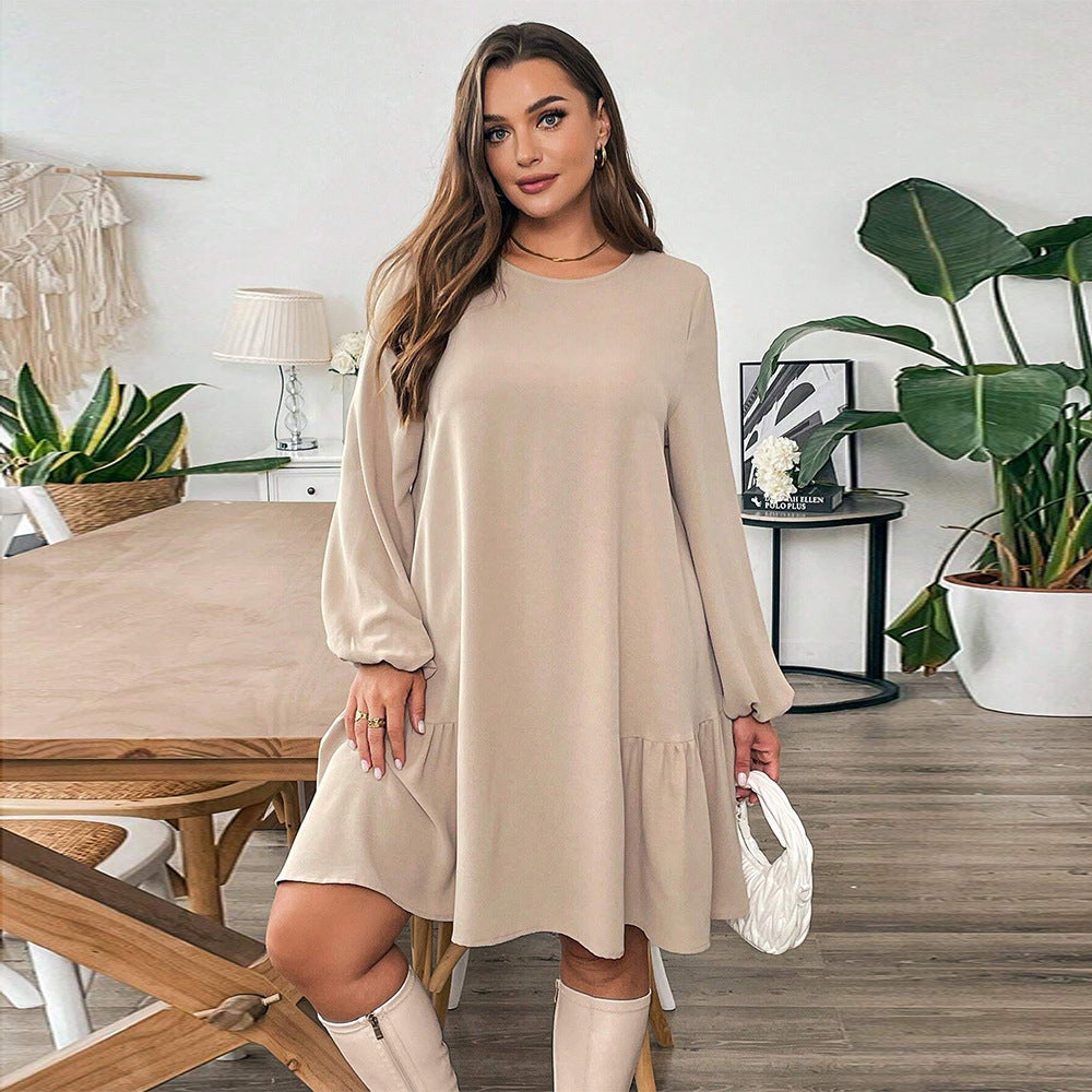 Plus Size Simple Comfortable Dress  Loose Slimming One Step Midi Dress