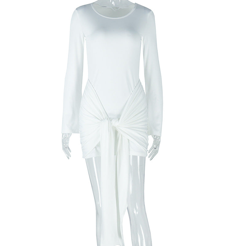 Solid Color Hip Dress off the Shoulder Patchwork Short Dress