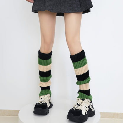 Knit Striped Color Block Slouchy Red Christmas Leg Warmers