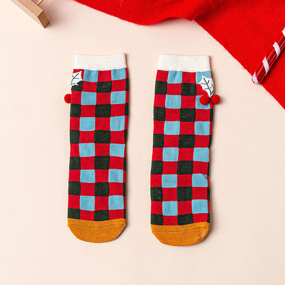Red Mid Calf Casual Christmas Socks