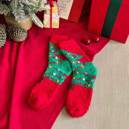 Cute Cartoon Fuzzy Coral Fleece Cozy Sleep Christmas Socks