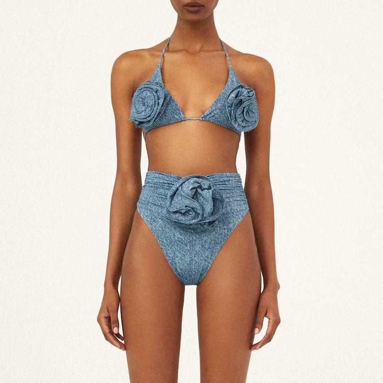 Denim Drip Bikini  - Blue