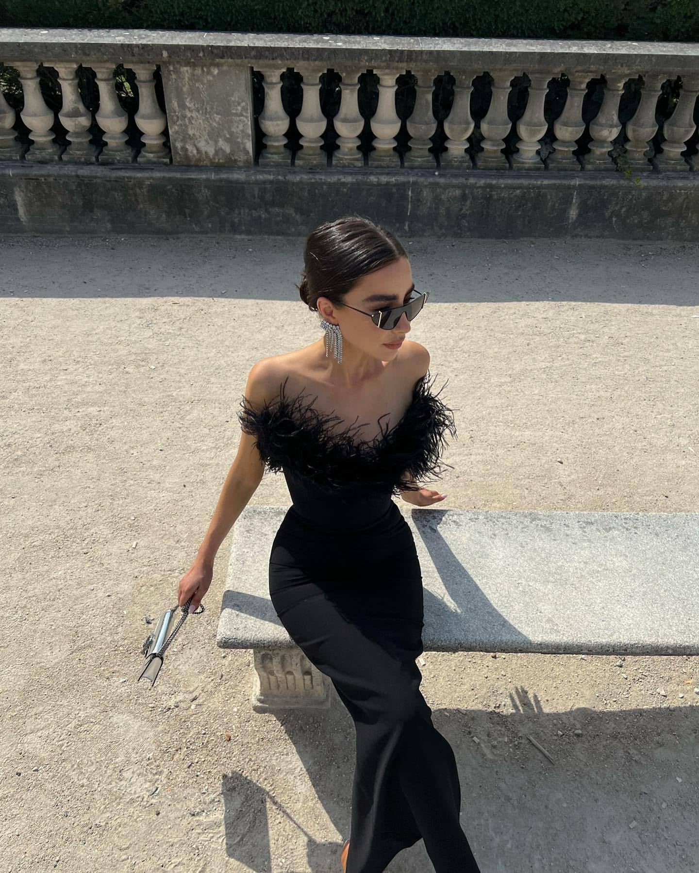 Ostrich Fur Tube Top Dress Bandage One Piece Dress