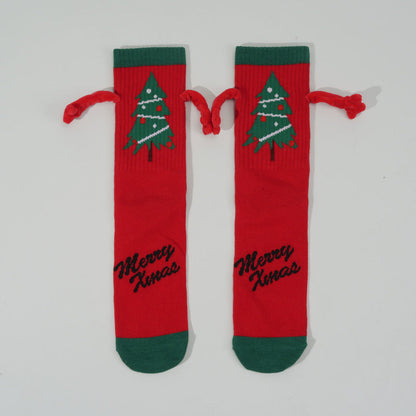 Holding Hands Mid Calf Cotton Warm Christmas Socks