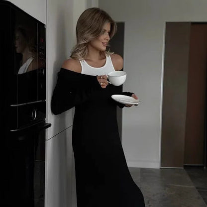 Long Sleeve Stitching Faux Two Piece Vest Dress