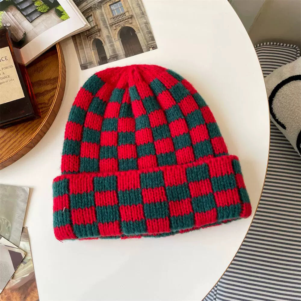 Checkered Knit Christmas Hat